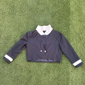 Joan Walters Black Cropped Jacket Cream Collar Cuffs Double Button Women Size XL